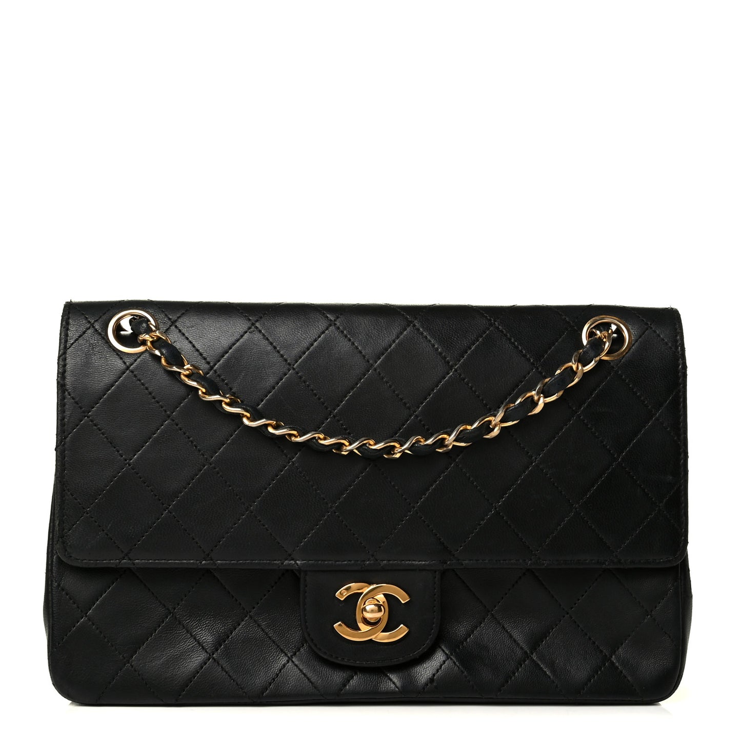 Lambskin Quilted Medium Double Flap Black