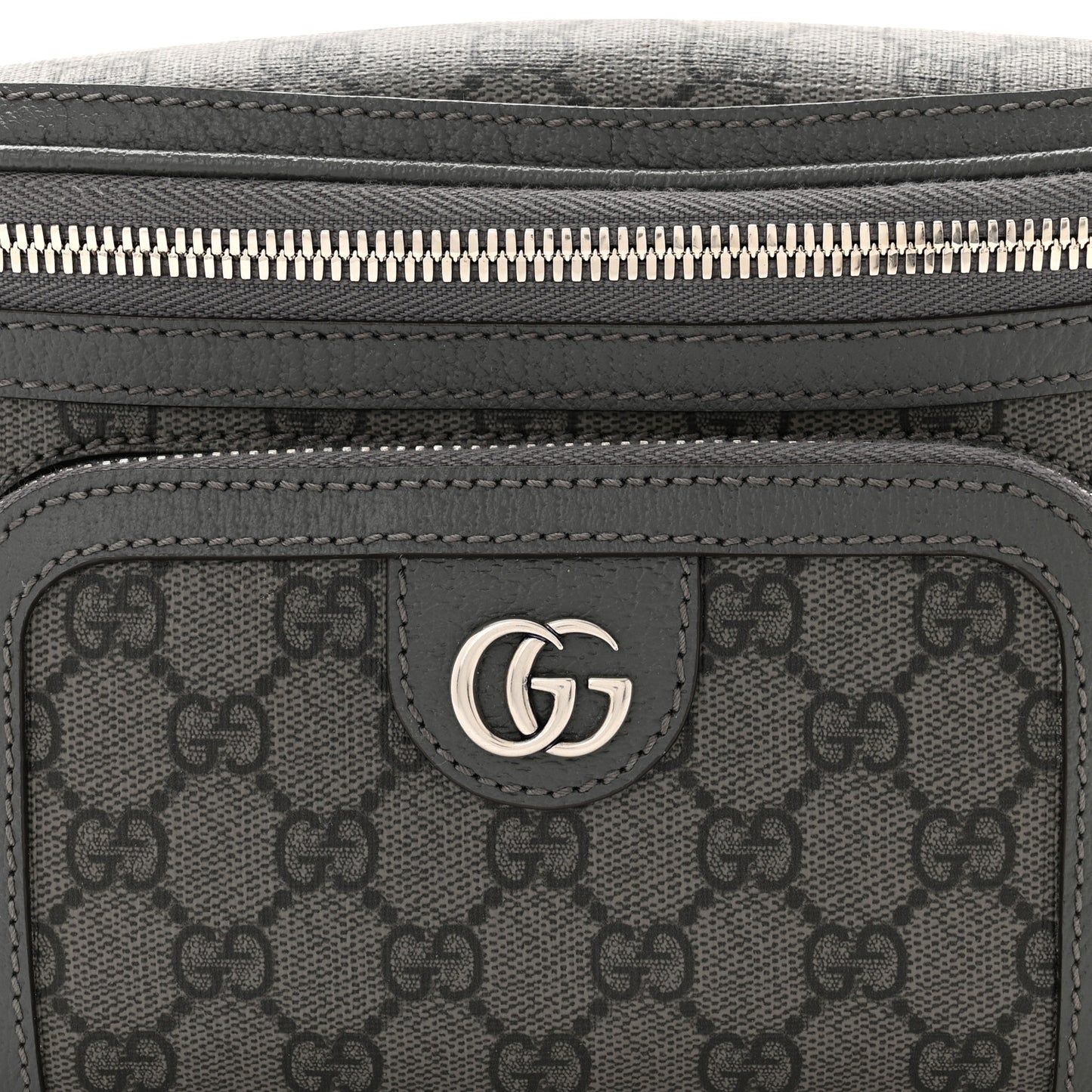 GG Supreme Monogram Textured Dollar Calfskin Ophidia Belt Bag Grey Black Graphite Grey