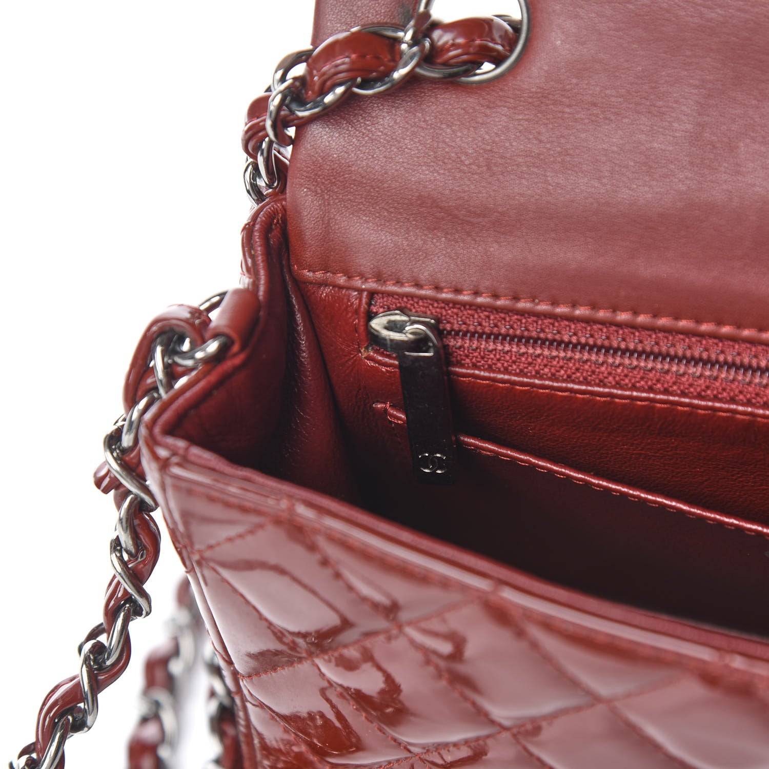 Chanel Patent Calfskin Quilted Mini Rectangular Flap Dark Red 9 of 12