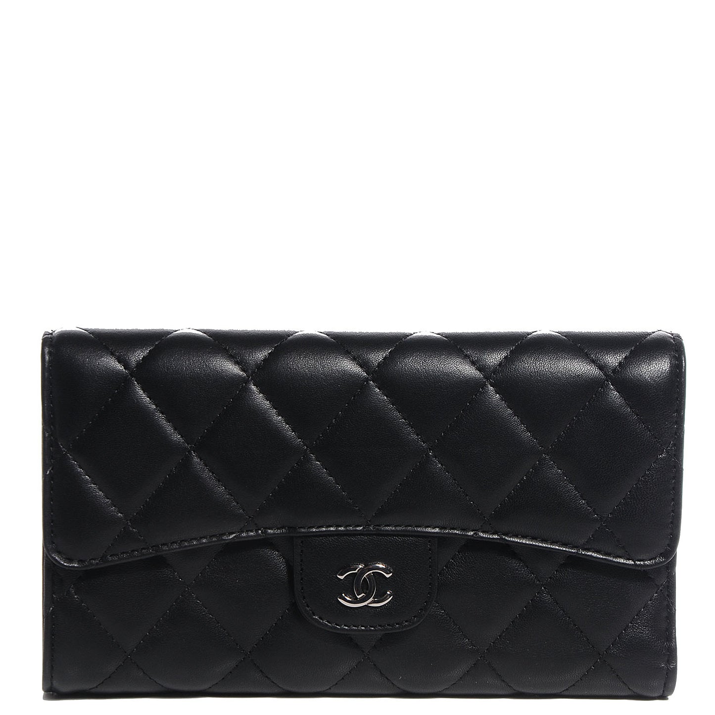 Lambskin Quilted Large Flap Wallet Black