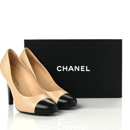 Chanel Lambskin Grosgrain Cap Toe Pearl Pumps 37 Black 8 of 8