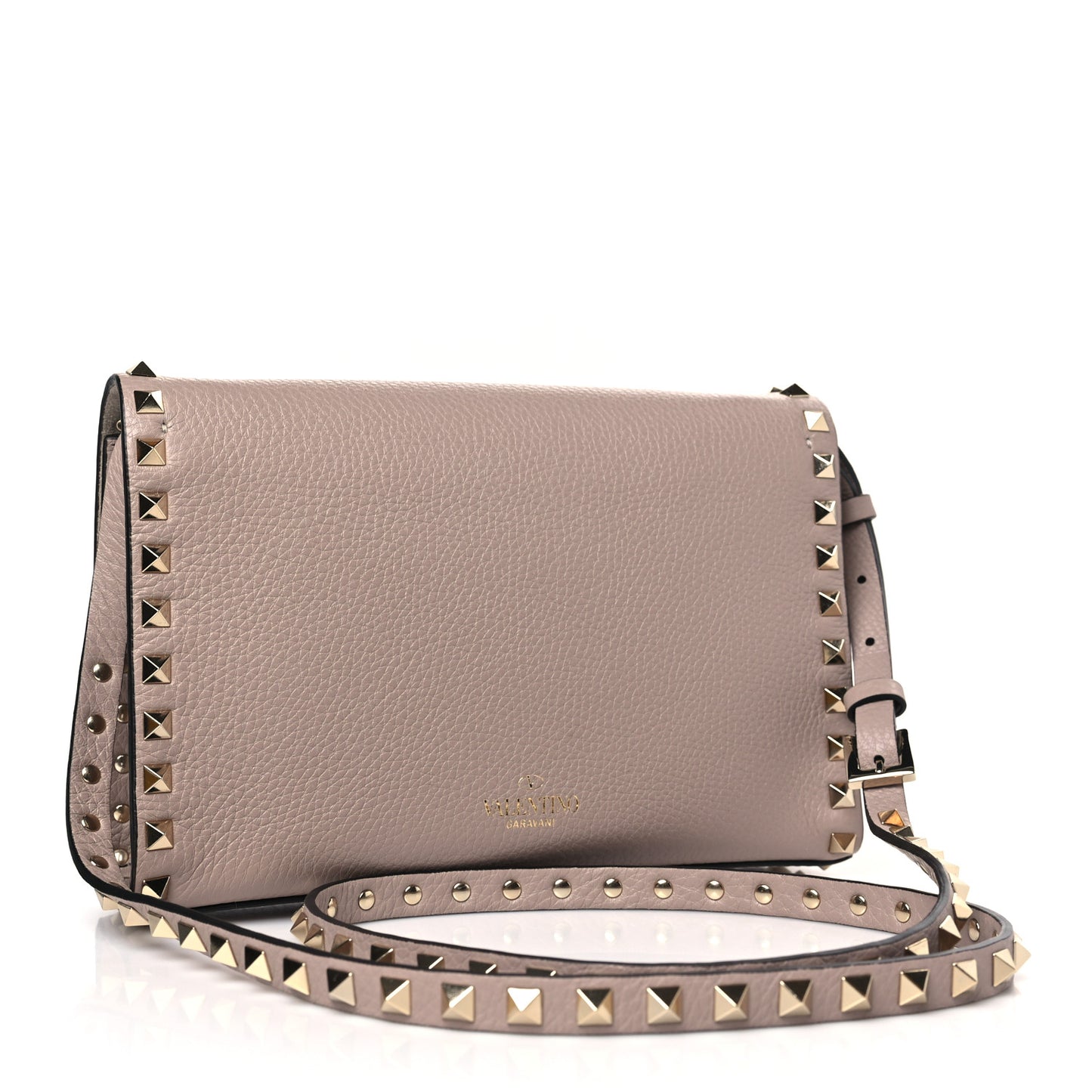 Pebbled Calfskin Medium Rockstud Flip Lock Crossbody Bag Poudre
