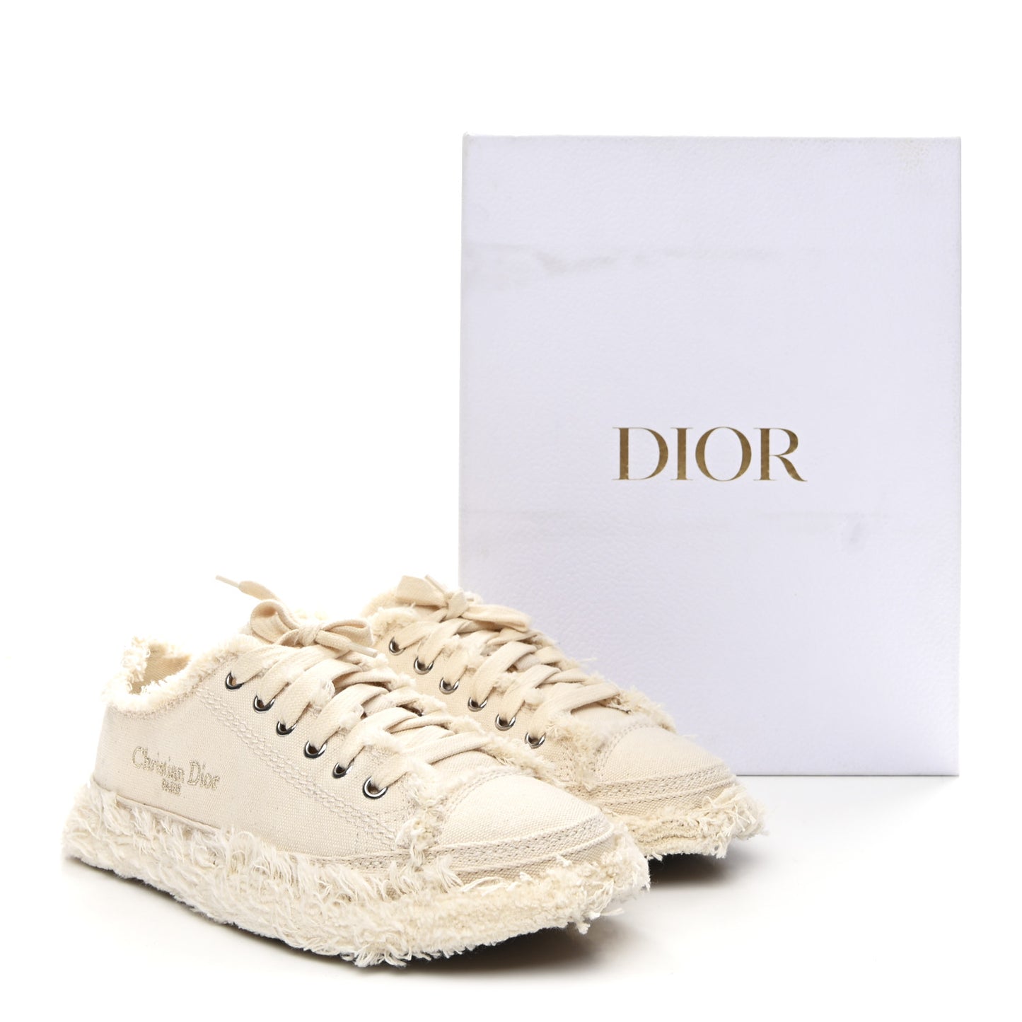Frayed Canvas Embroidered Logo D-Blaze Sneakers 37 Ecru