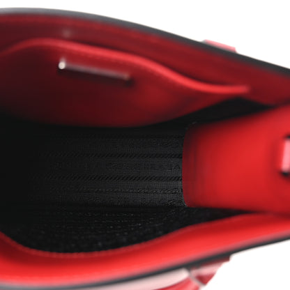 Prada Soft Calfskin Triangle Logo Embossed Small Double Handle Crossbody Tote Rosso 5 of 9