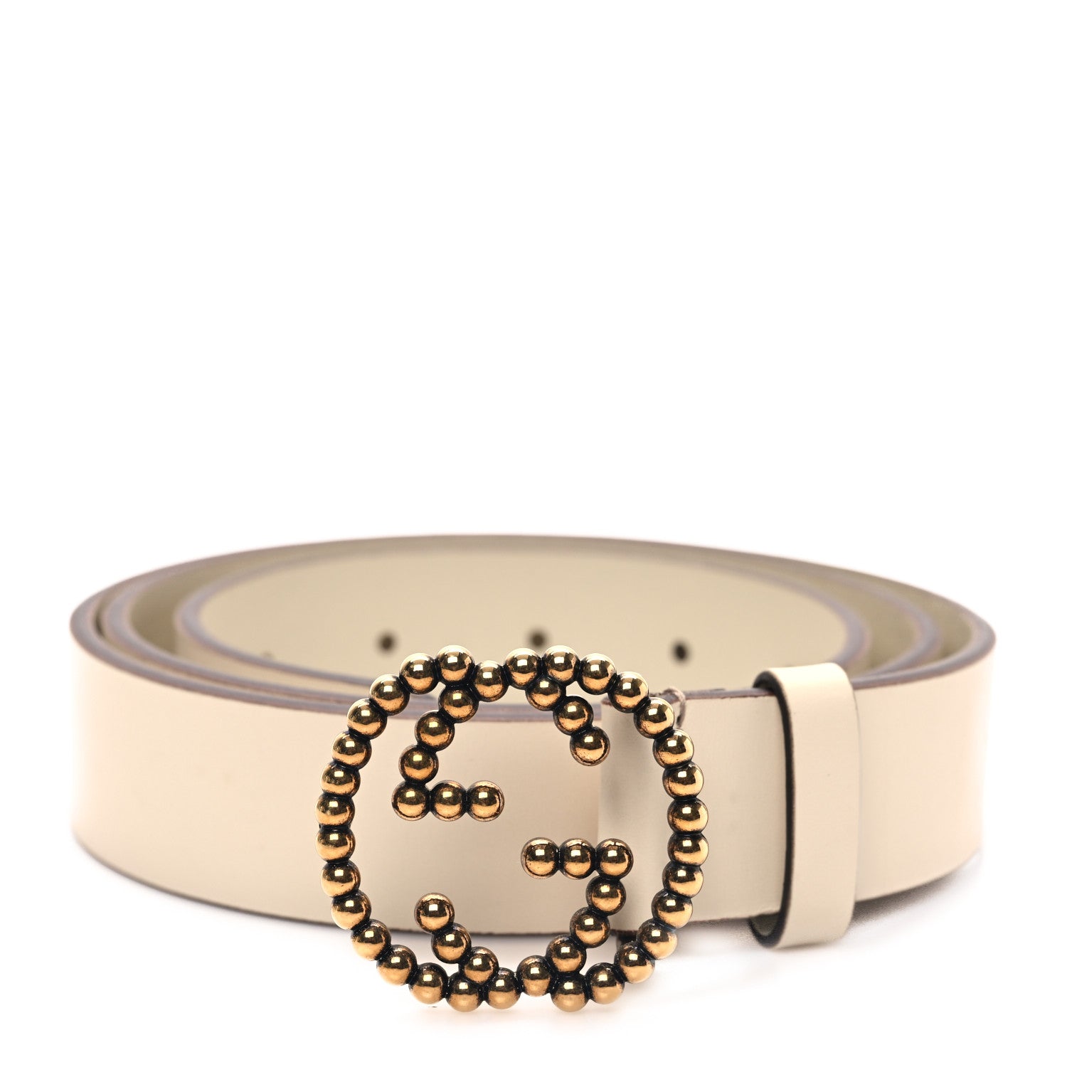 Gucci Margaux Calfskin Studded Interlocking G 30mm Belt 95 38 Mystic White 1 of 5