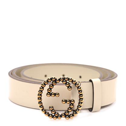 Gucci Margaux Calfskin Studded Interlocking G 30mm Belt 95 38 Mystic White 1 of 5
