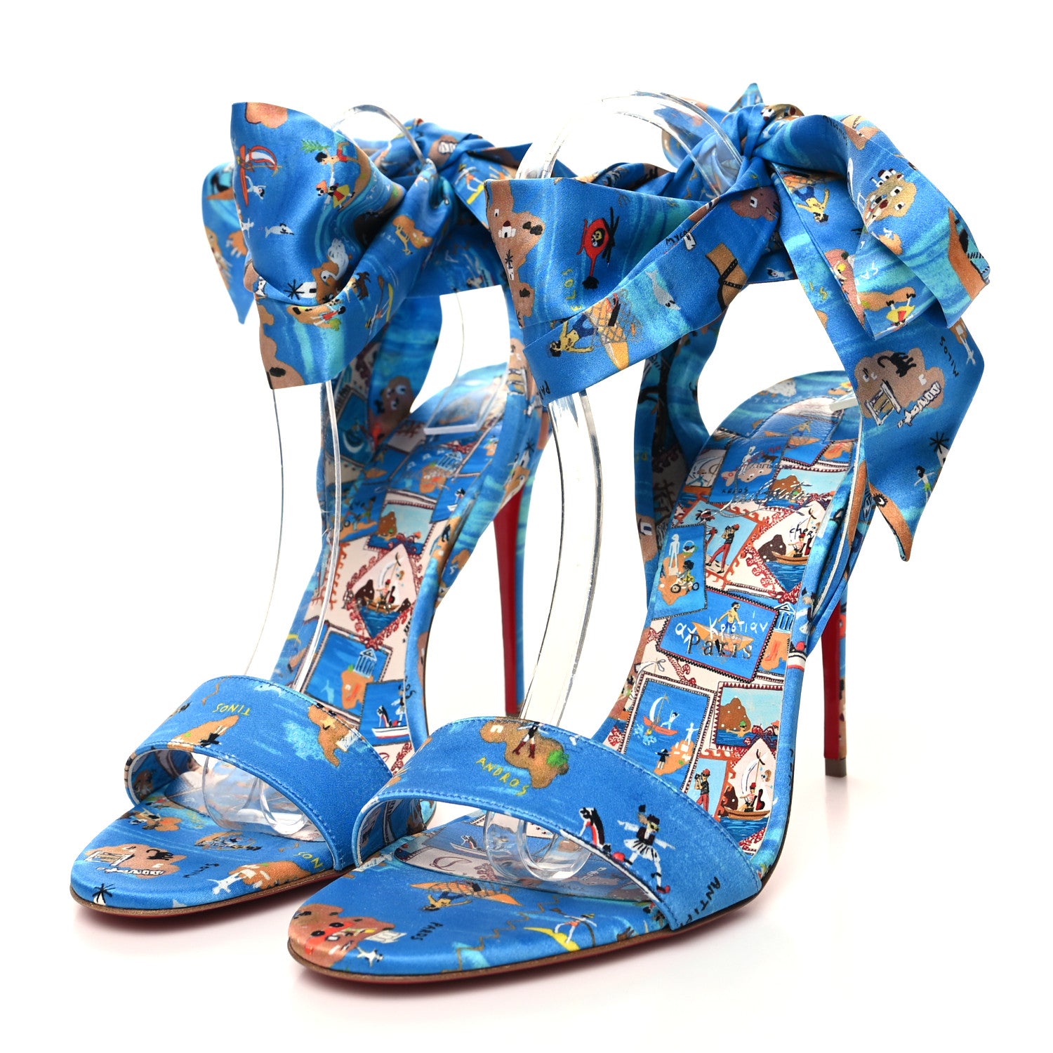Christian Louboutin Crepe Satin Greekaba Du Desert 100 Sandal 41 Blue Multicolor 3 of 8