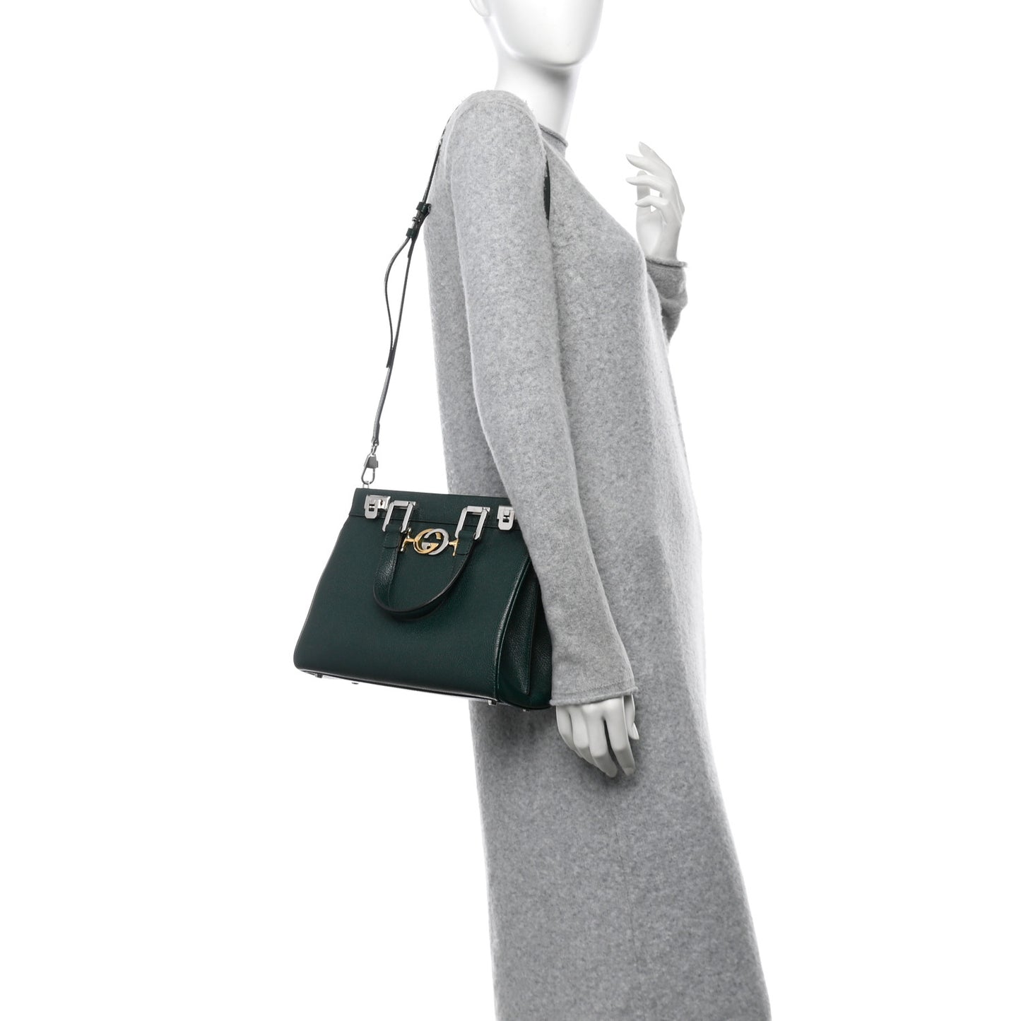 Grainy Calfskin Zumi Top Handle Bag Vintage Green