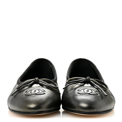 Chanel Metallic Aged Calfskin Quilted CC Cap Toe Ballerina Flats 36 Dark Silver 3 of 10