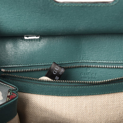 Gucci Shangai Calfskin Blooms Print Small Bamboo Daily Top Handle Bag Clear Bright Emerald Multicolor 7 of 12