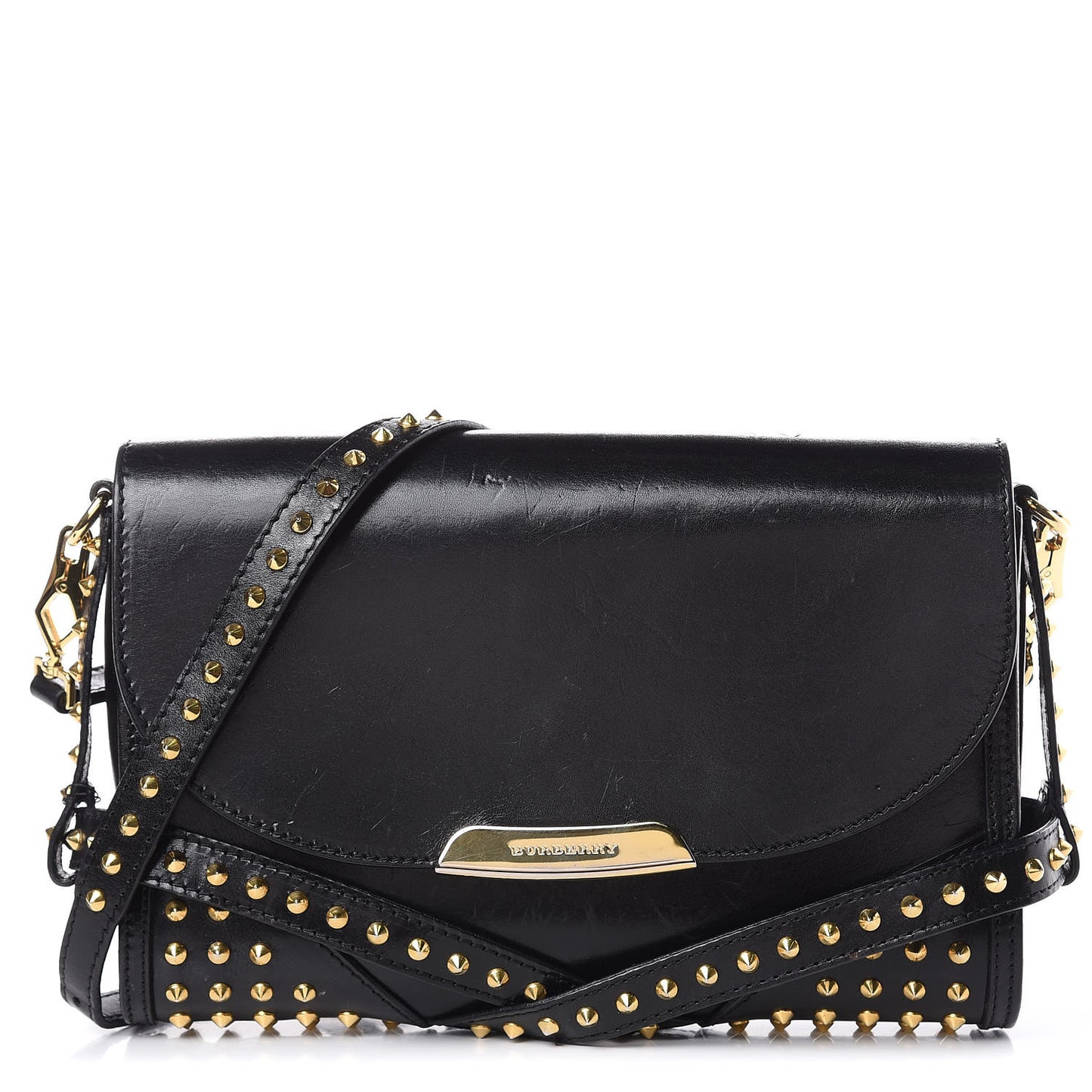 Polished Bridle Calfskin Studded Small Abbott Crossbody Bag Black