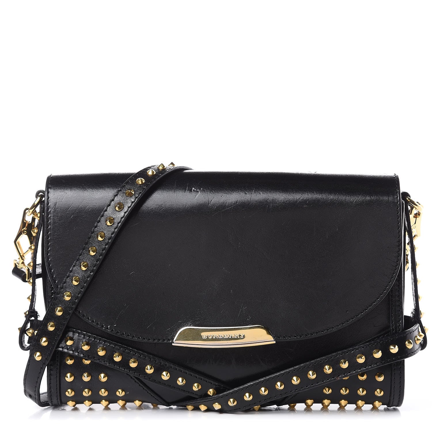 Burberry Polished Bridle Calfskin Studded Small Abbott Crossbody Bag Black 1 of 13