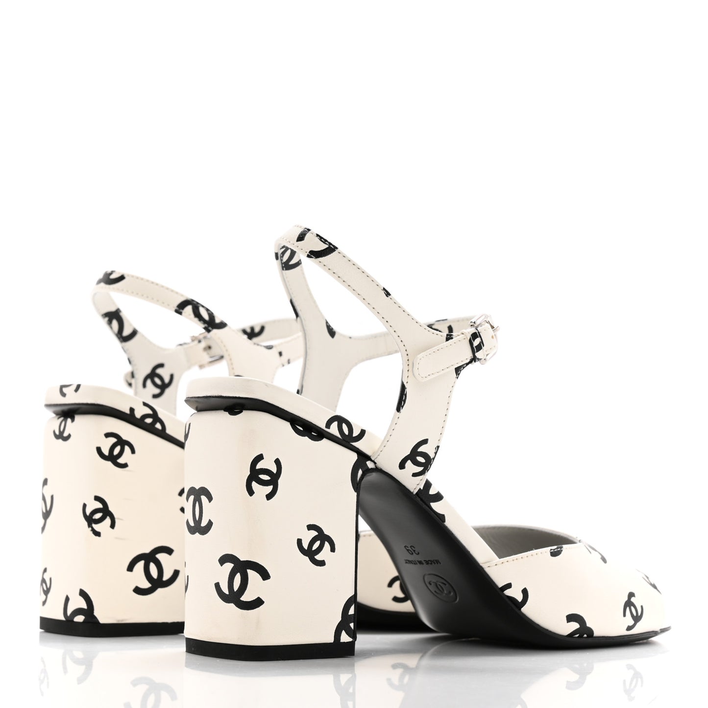 Printed Lambskin Coco Beach Sandals 39 White Black