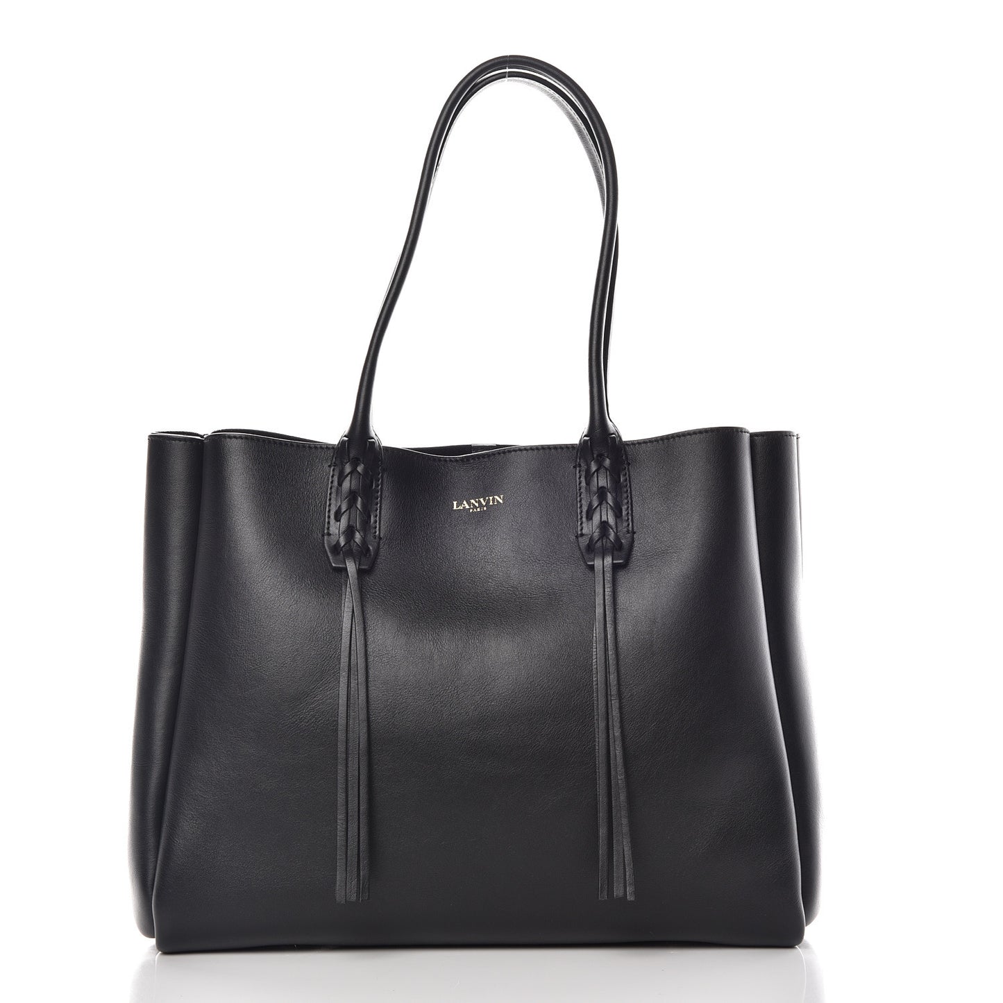 Smooth Calfskin Small Fringe Shopper Tote Black