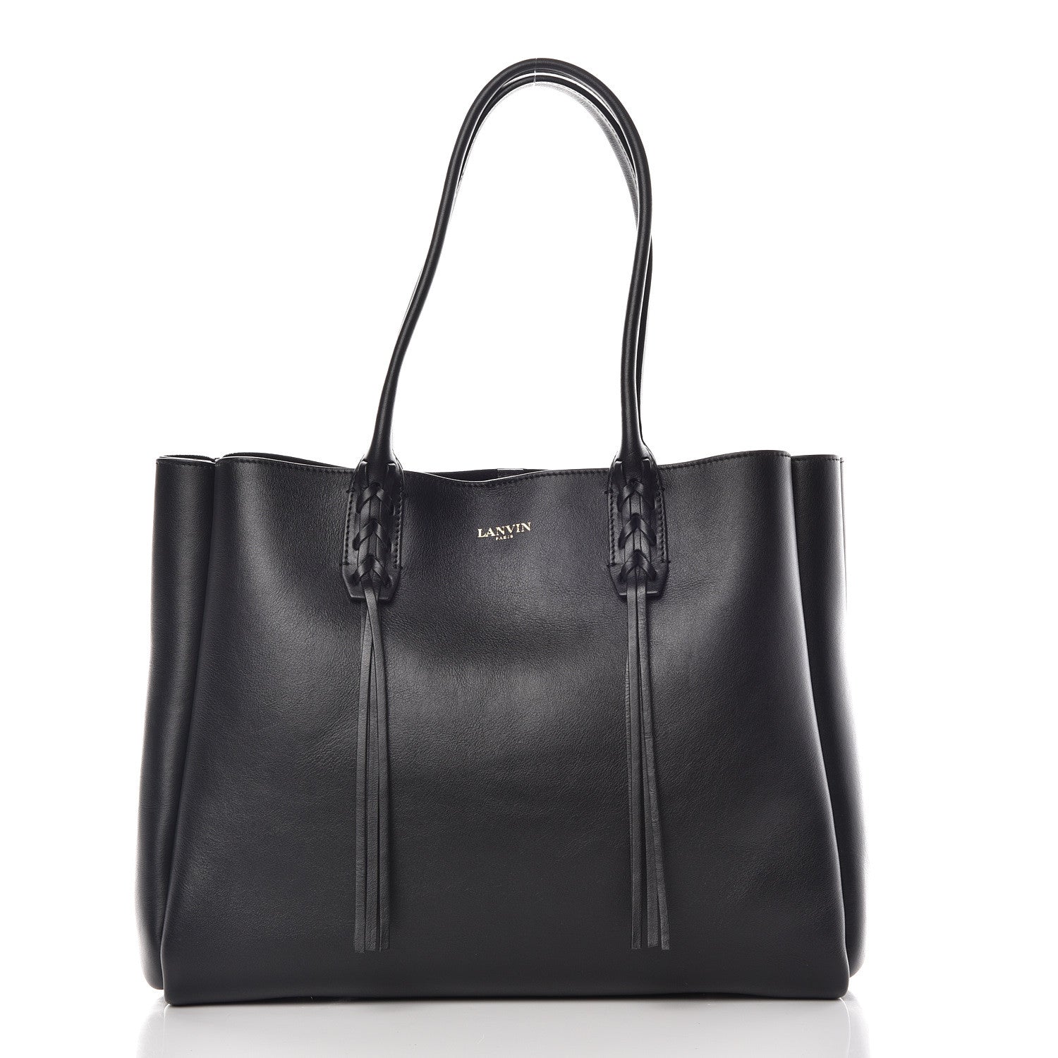 Lanvin Smooth Calfskin Small Fringe Shopper Tote Black 3 of 12