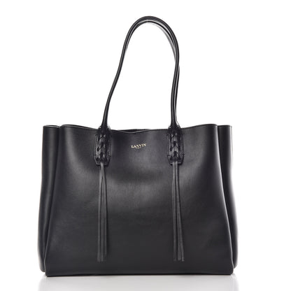 Lanvin Smooth Calfskin Small Fringe Shopper Tote Black 3 of 12