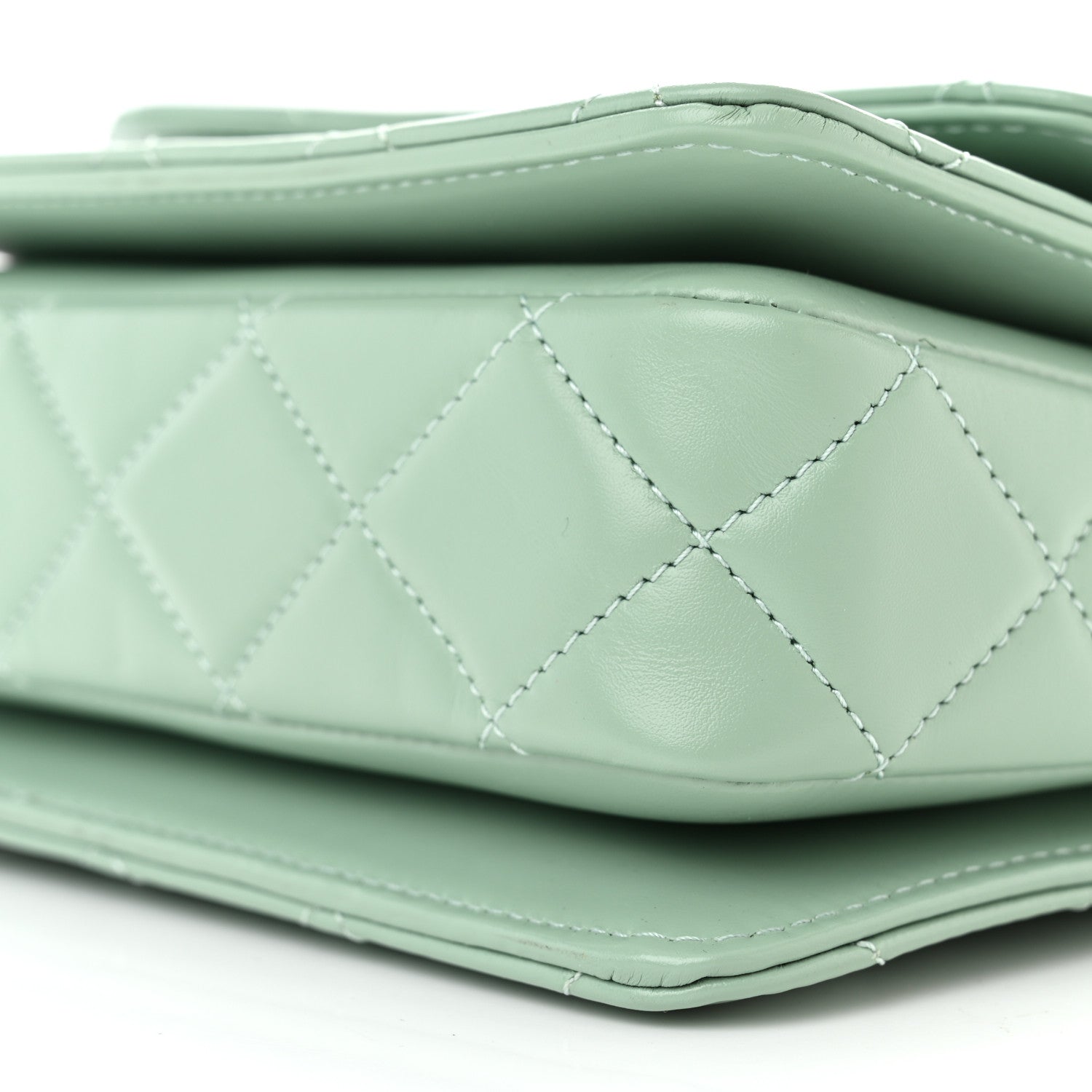 Chanel Shiny Calfskin Quilted Mini Metal Top Handle Flap Light Green 10 of 11