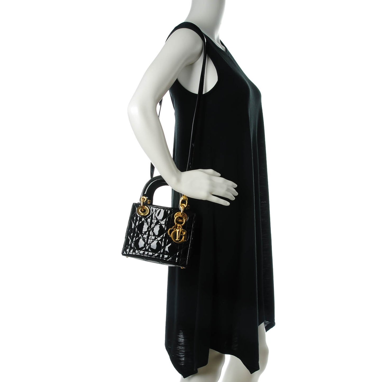 Patent Cannage Mini Lady Dior Black