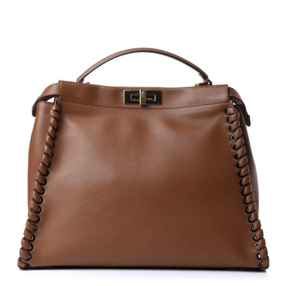 Fendi Calfskin Lace Up Large Peekaboo Iconic Satchel Cognac 1 of 17