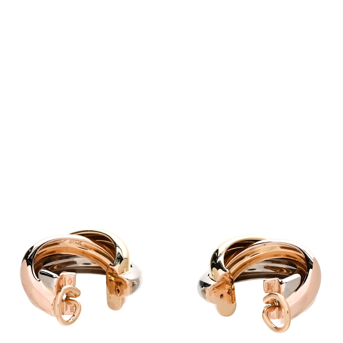 18K Pink Yellow White Gold Trinity Clip-On Hoop Earrings