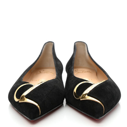 Christian Louboutin Suede Specchio CL Pump Flats 36.5 Black Gold 2 of 8