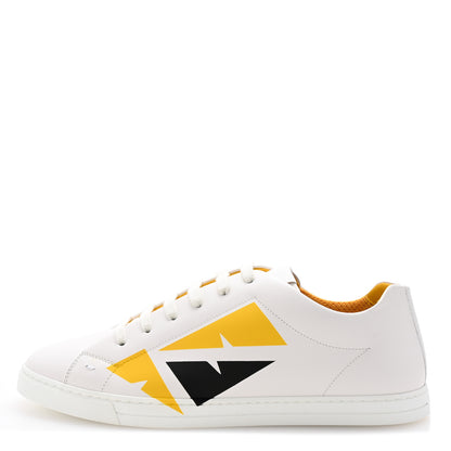 Fendi Calfskin Bugs Eye Print Mens Low Top Sneakers 9 White Giallo Black 1 of 10