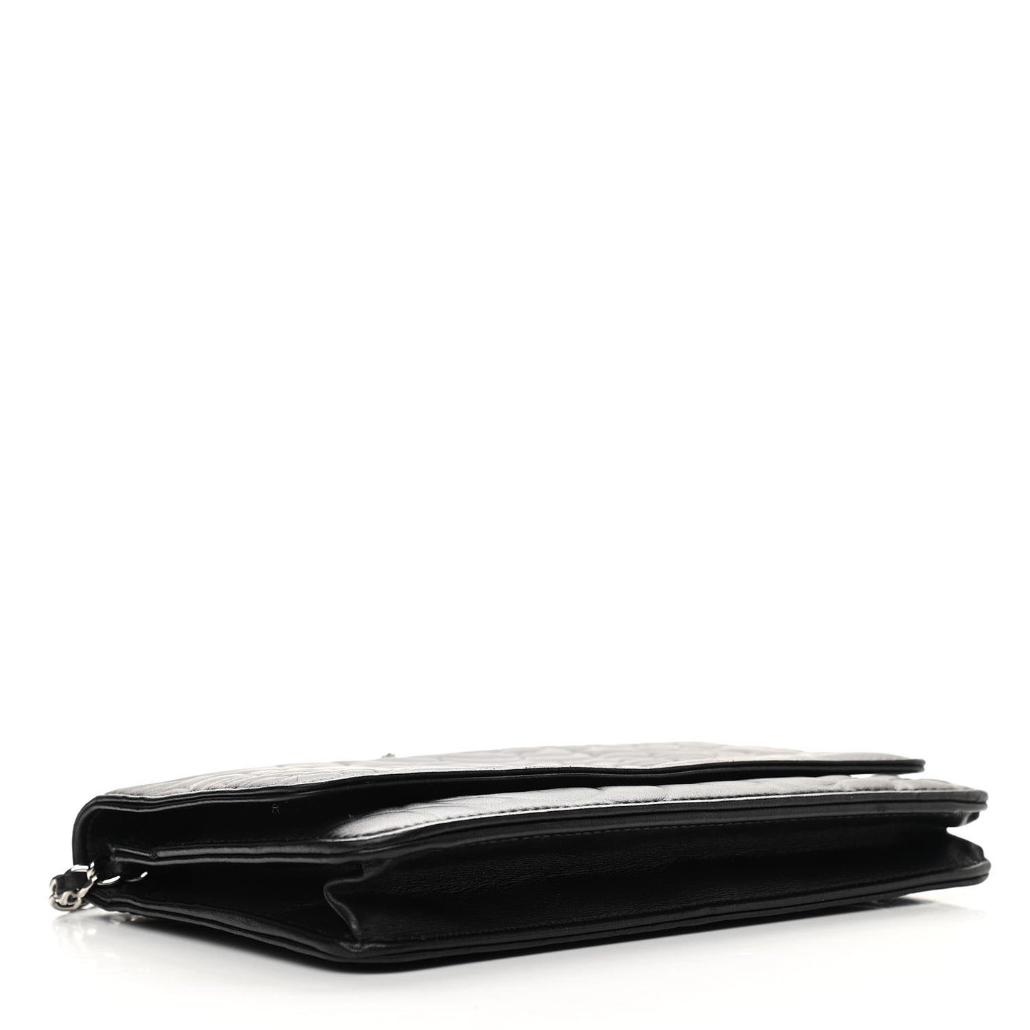 Lambskin Camellia Embossed Wallet on Chain WOC Black