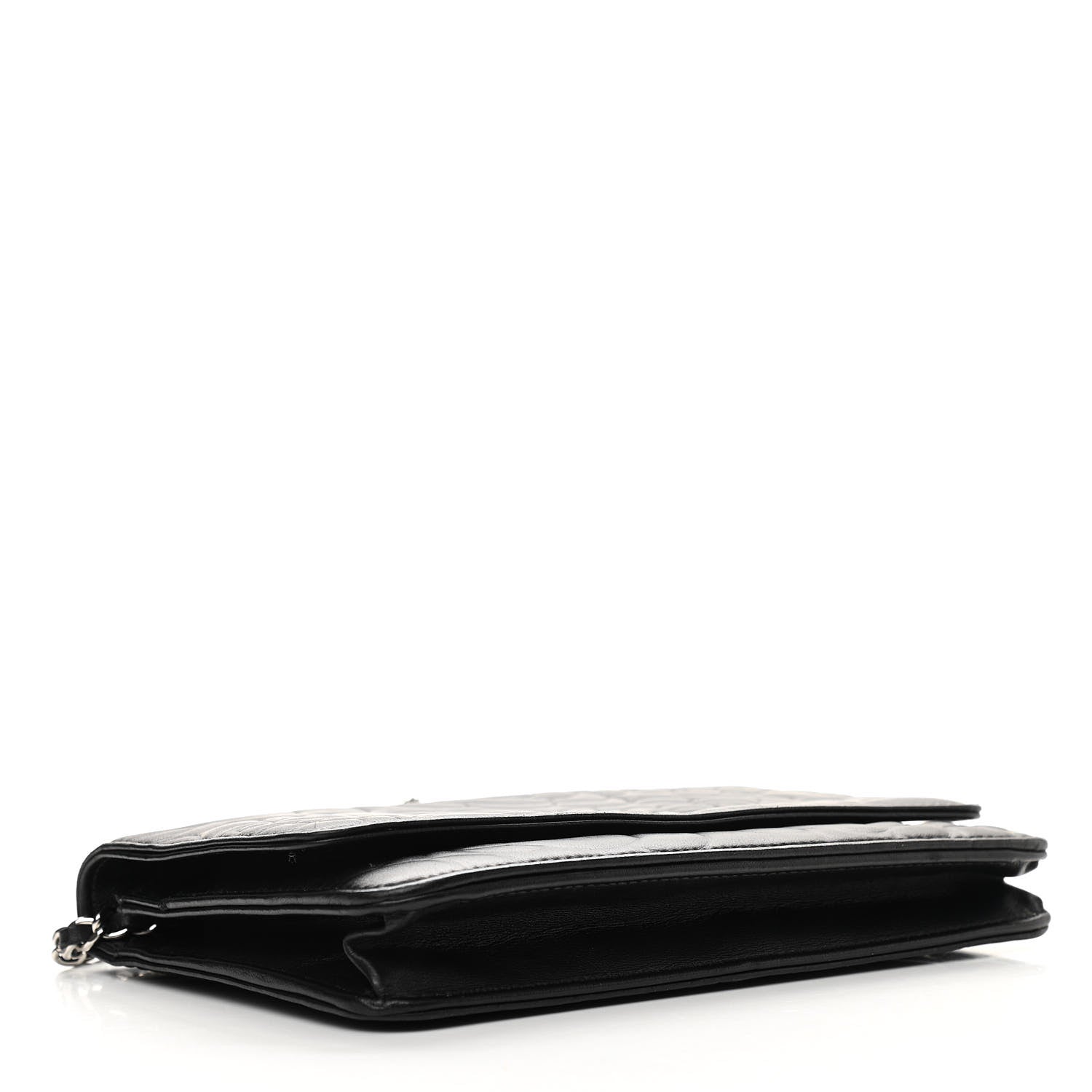 Chanel Lambskin Camellia Embossed Wallet on Chain WOC Black 4 of 14