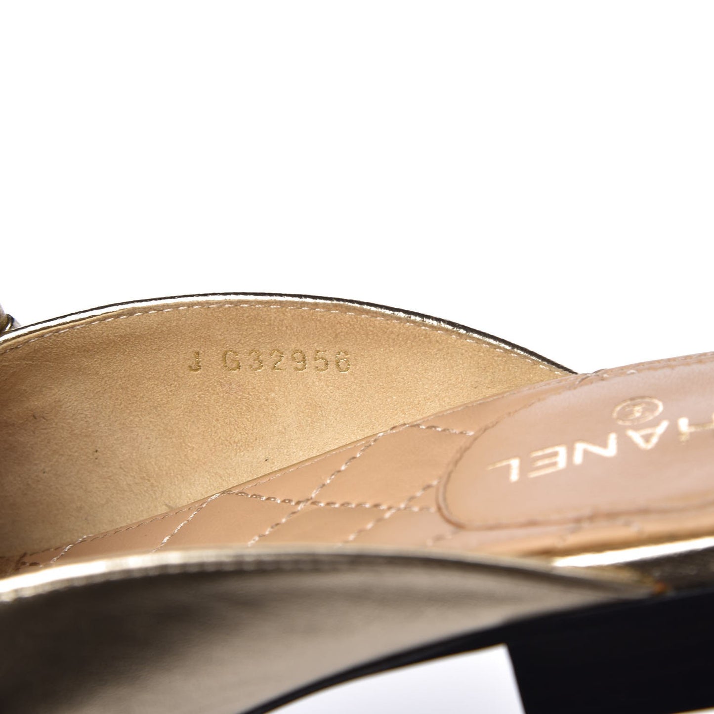 Metallic Lambskin Chain Braided Mules 37.5 Light Gold