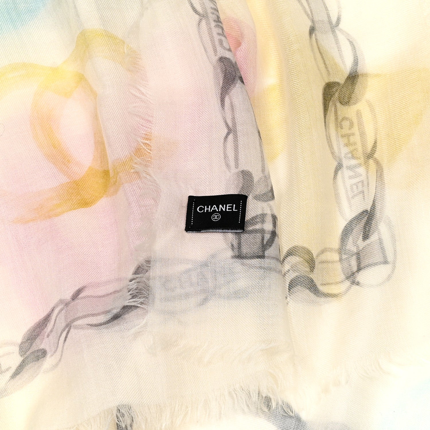 Chanel Cashmere CC Camellia Scarf Shawl Ivory Multicolor 2 of 4