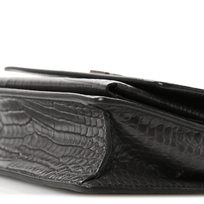 Saint Laurent Calfskin Crocodile Embossed Monogram Sunset Chain Wallet Asphalt 10 of 12