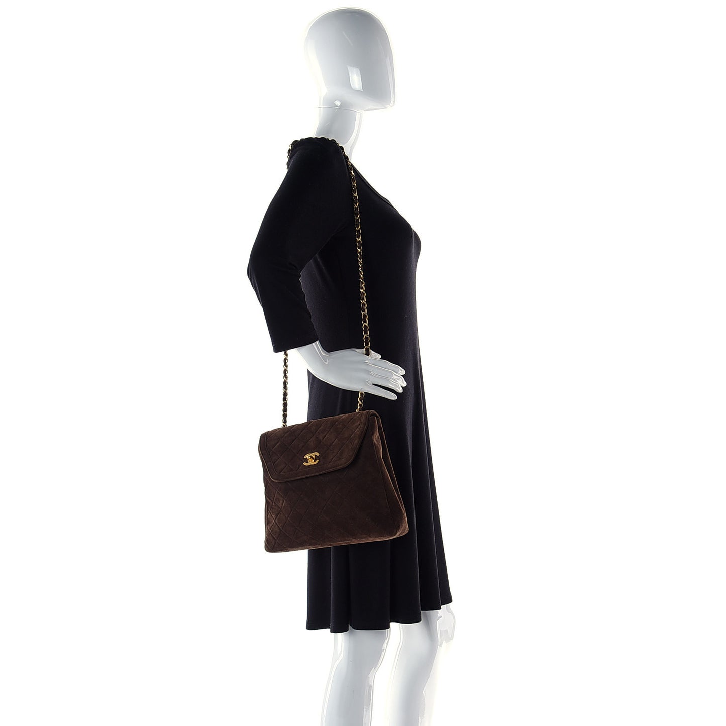 Suede Stitched Flap Shoulder Bag Brown