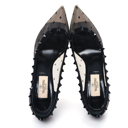 Valentino Garavani Mesh Point d'Esprit Calfskin Rockstud 85mm Pumps 36 Black 2 of 9