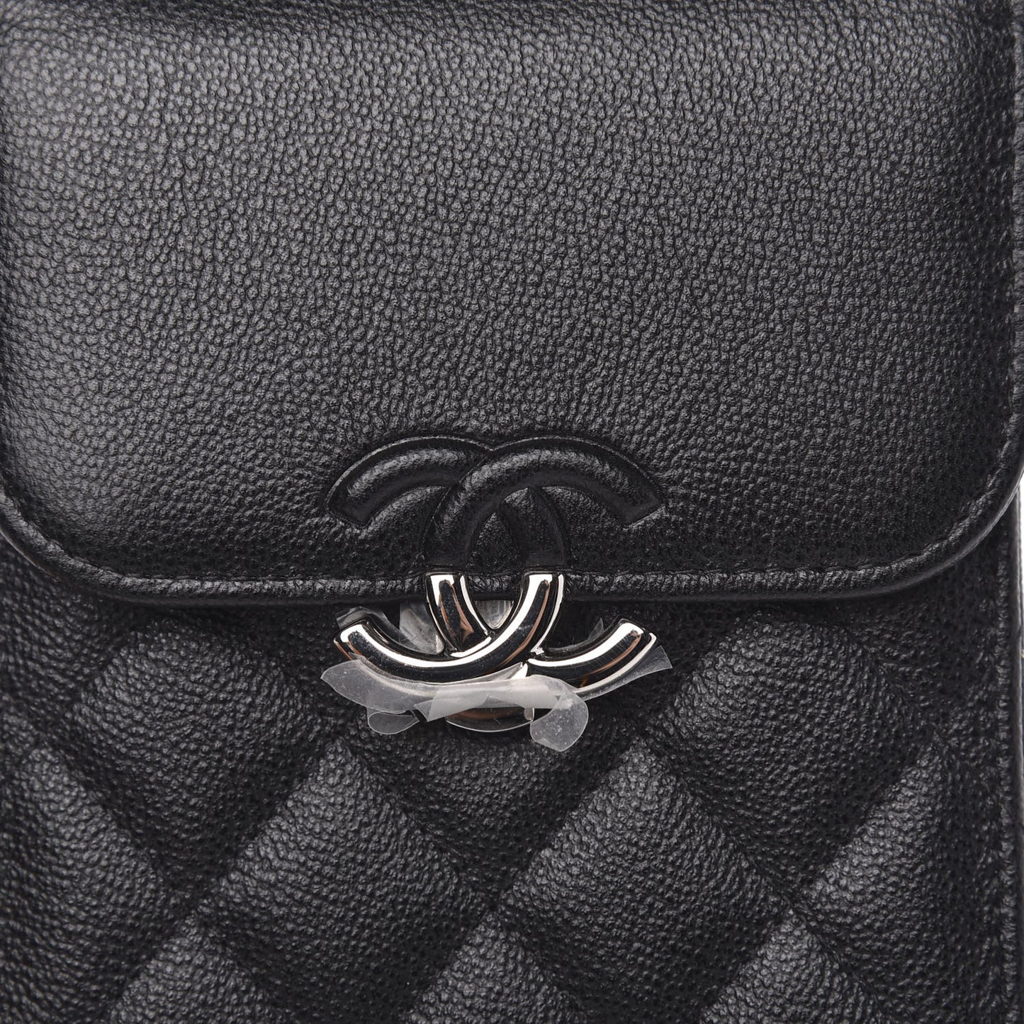 Grained Calfskin Quilted CC Box Clutch With Chain Black