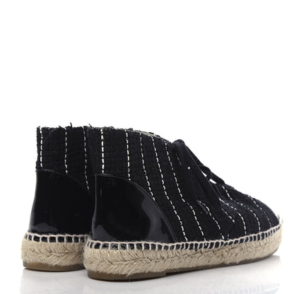 Chanel Tweed Calfskin Patent CC Lace Up Espadrilles 39 Black 4 of 11