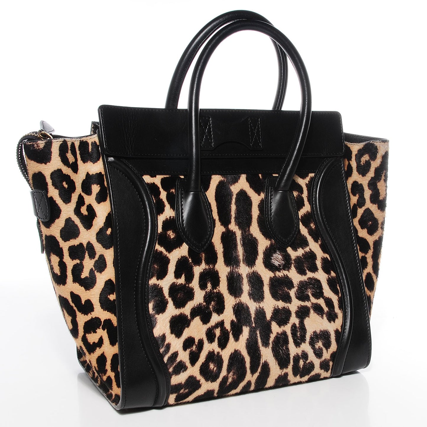 Leopard Pony Hair Mini Luggage Brown