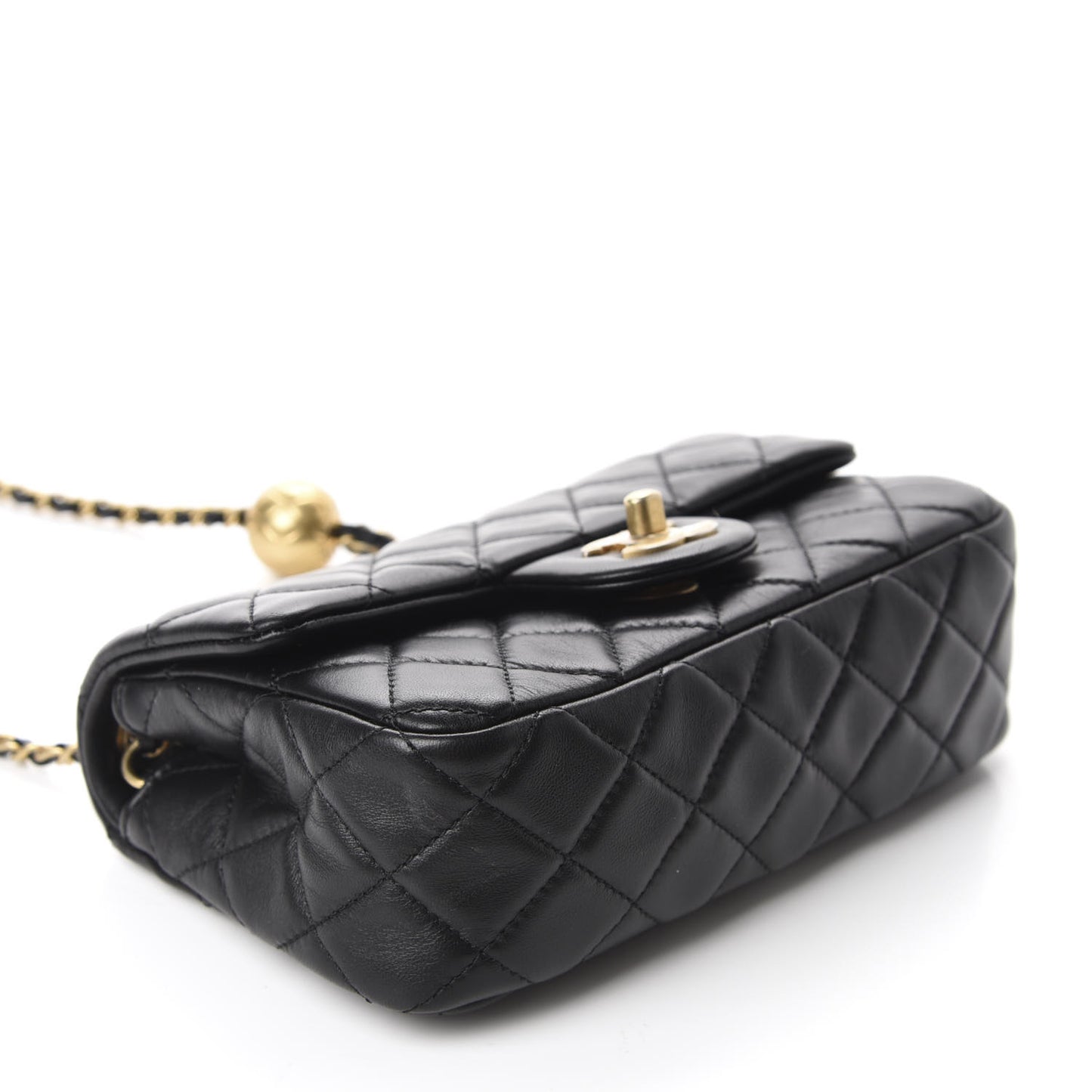Lambskin Quilted Mini Rectangular Pearl Crush Flap Black