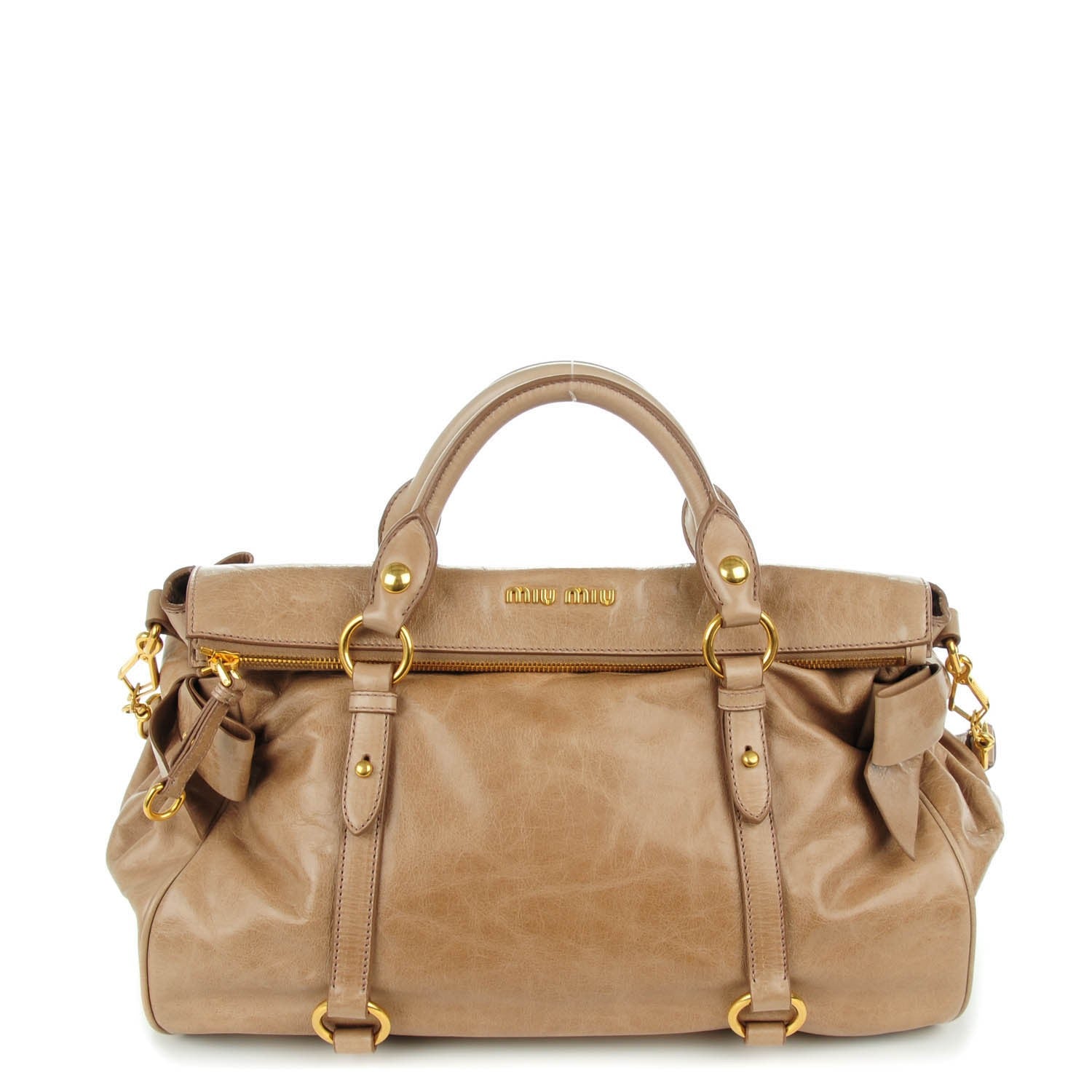 Miu Miu Vitello Lux Large Bow Bag Cammeo 139855 – FASHIONPHILE