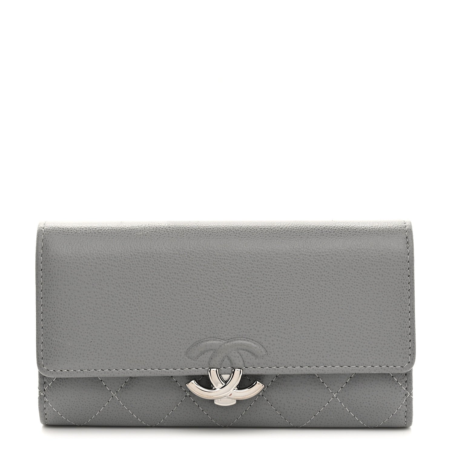 Chanel Grained Calfskin Quilted CC Box Flap Wallet Grey 1 of 9