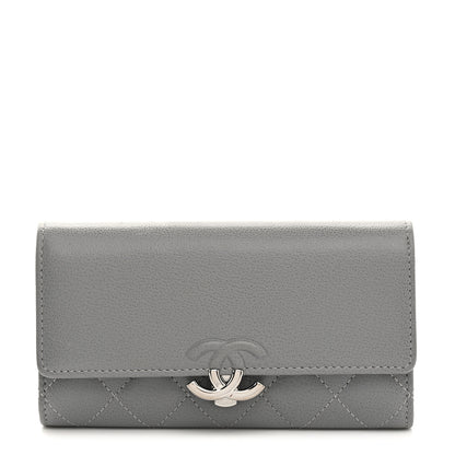 Chanel Grained Calfskin Quilted CC Box Flap Wallet Grey 1 of 9