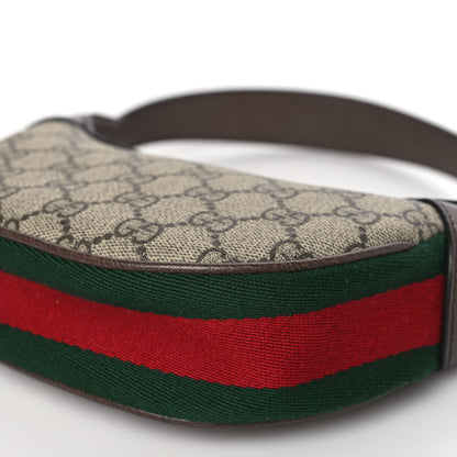 Gucci GG Supreme Monogram Textured Calfskin Web Mini Ophidia Half Moon Hobo Beige Ebony New Acero 9 of 9