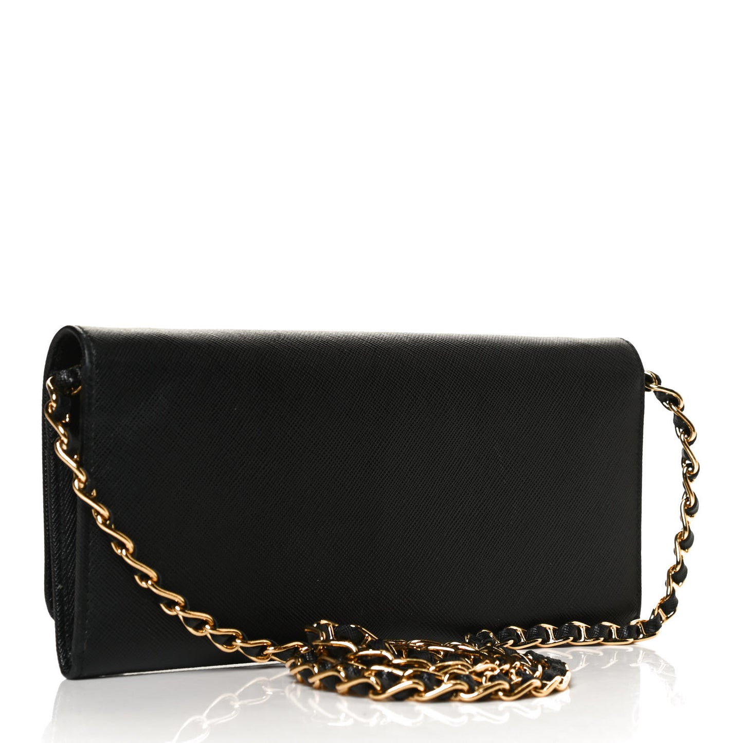 Saffiano Metal Oro Chain Wallet Black