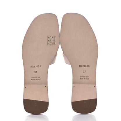 Hermes Box Calfskin Oran Sandals 37 Rose Pale 5 of 9