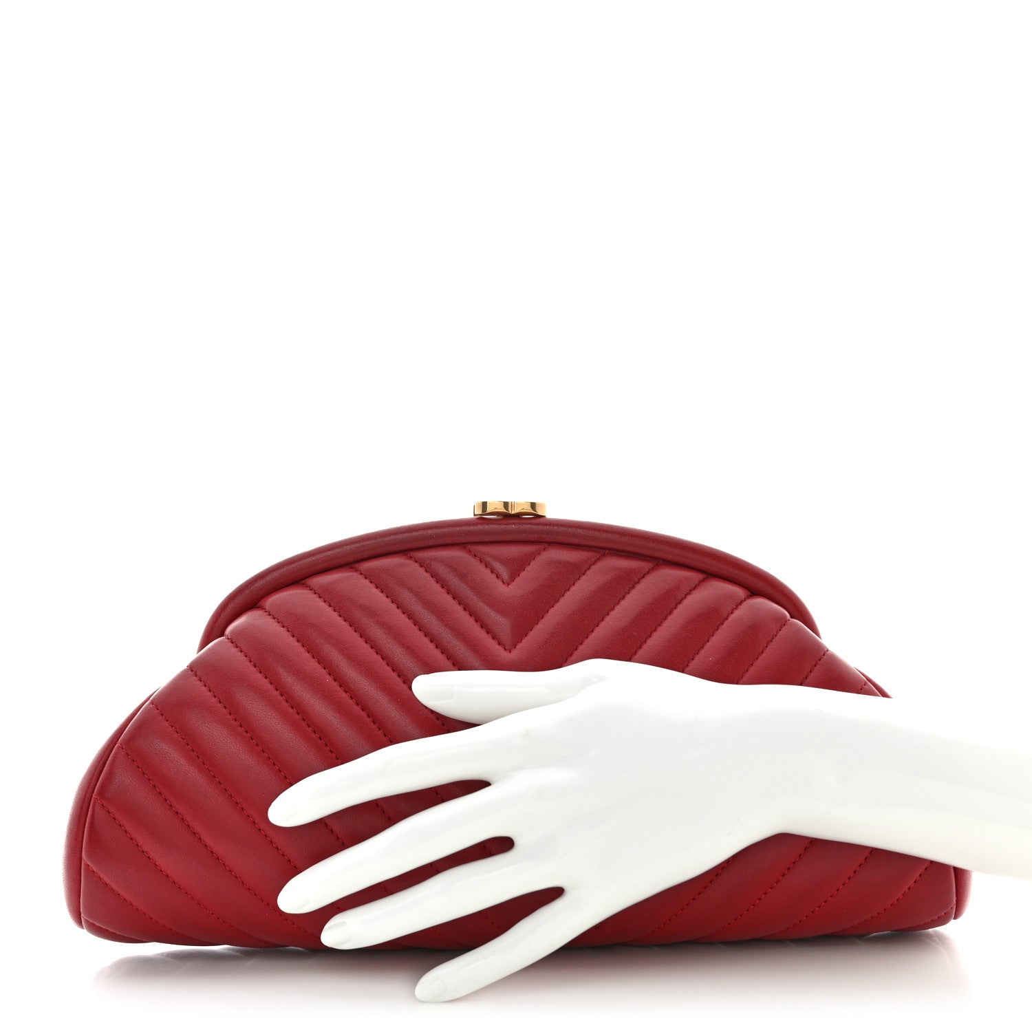 Chanel Lambskin Chevron Quilted Timeless Clutch Red 2 of 11