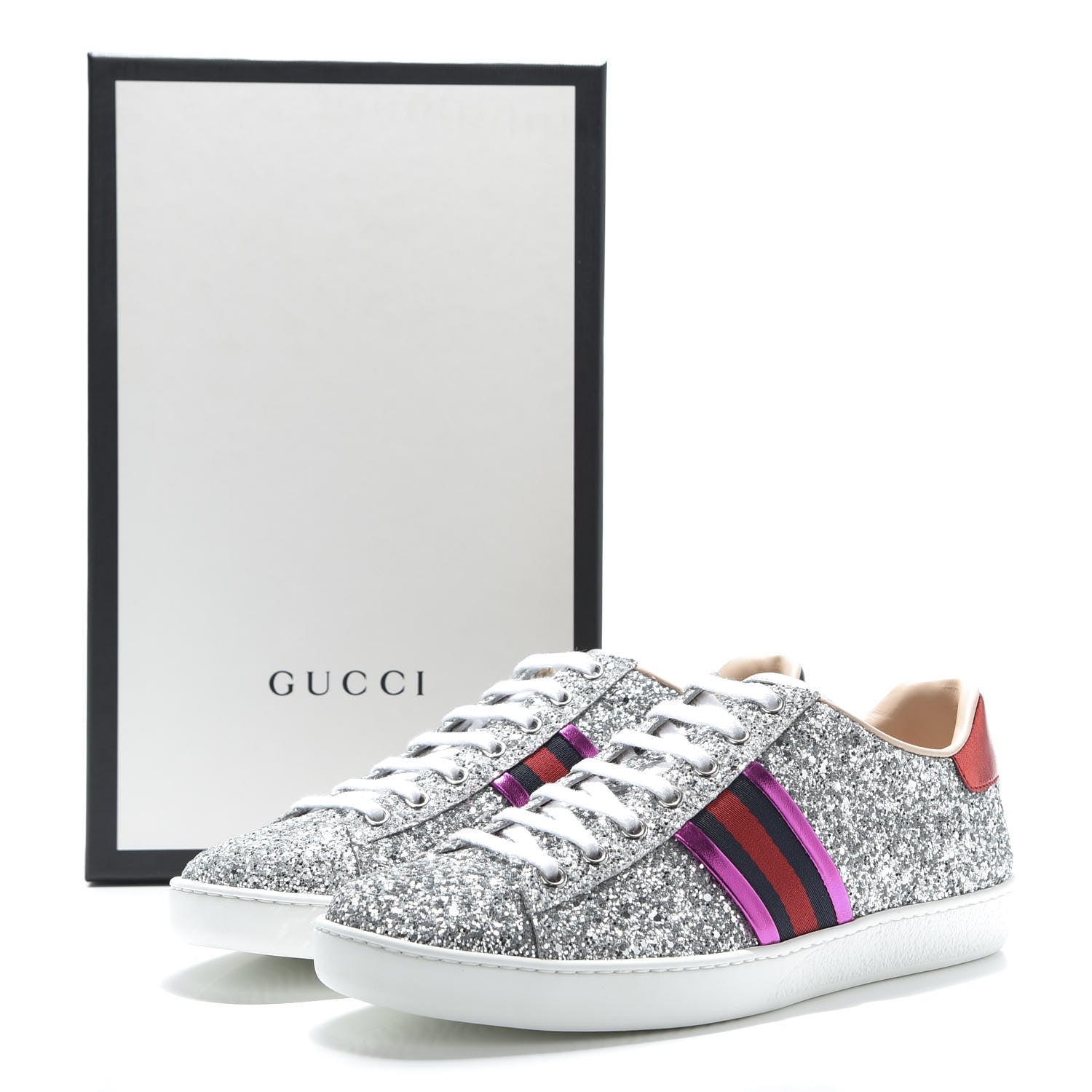 Gucci Glitter Web Womens Ace Sneakers 38.5 Silver 12 of 12
