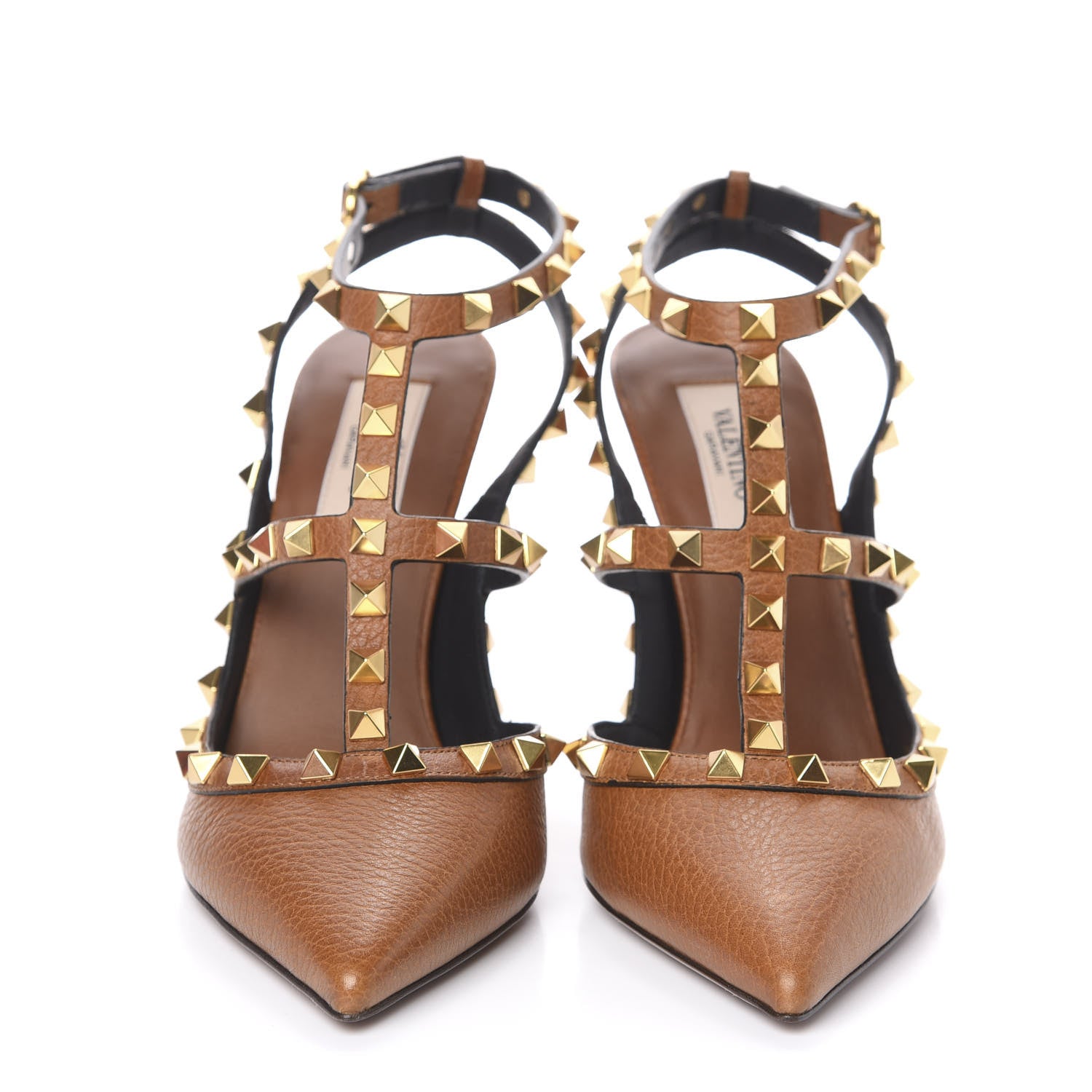 Valentino Garavani Pebbled Calfskin Rockstud Ankle Strap 100mm Pumps 37.5 Cuoio 2 of 9
