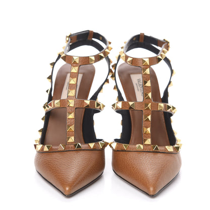 Valentino Garavani Pebbled Calfskin Rockstud Ankle Strap 100mm Pumps 37.5 Cuoio 2 of 9