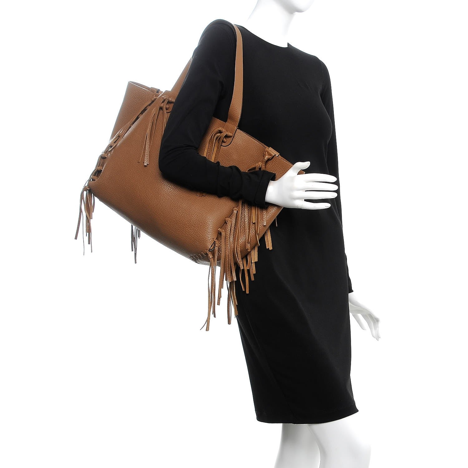 Valentino Garavani Grained Calfskin C-Rockee Fringe Tote Light Cuir 2 of 11