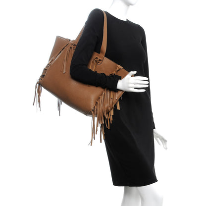 Valentino Garavani Grained Calfskin C-Rockee Fringe Tote Light Cuir 2 of 11
