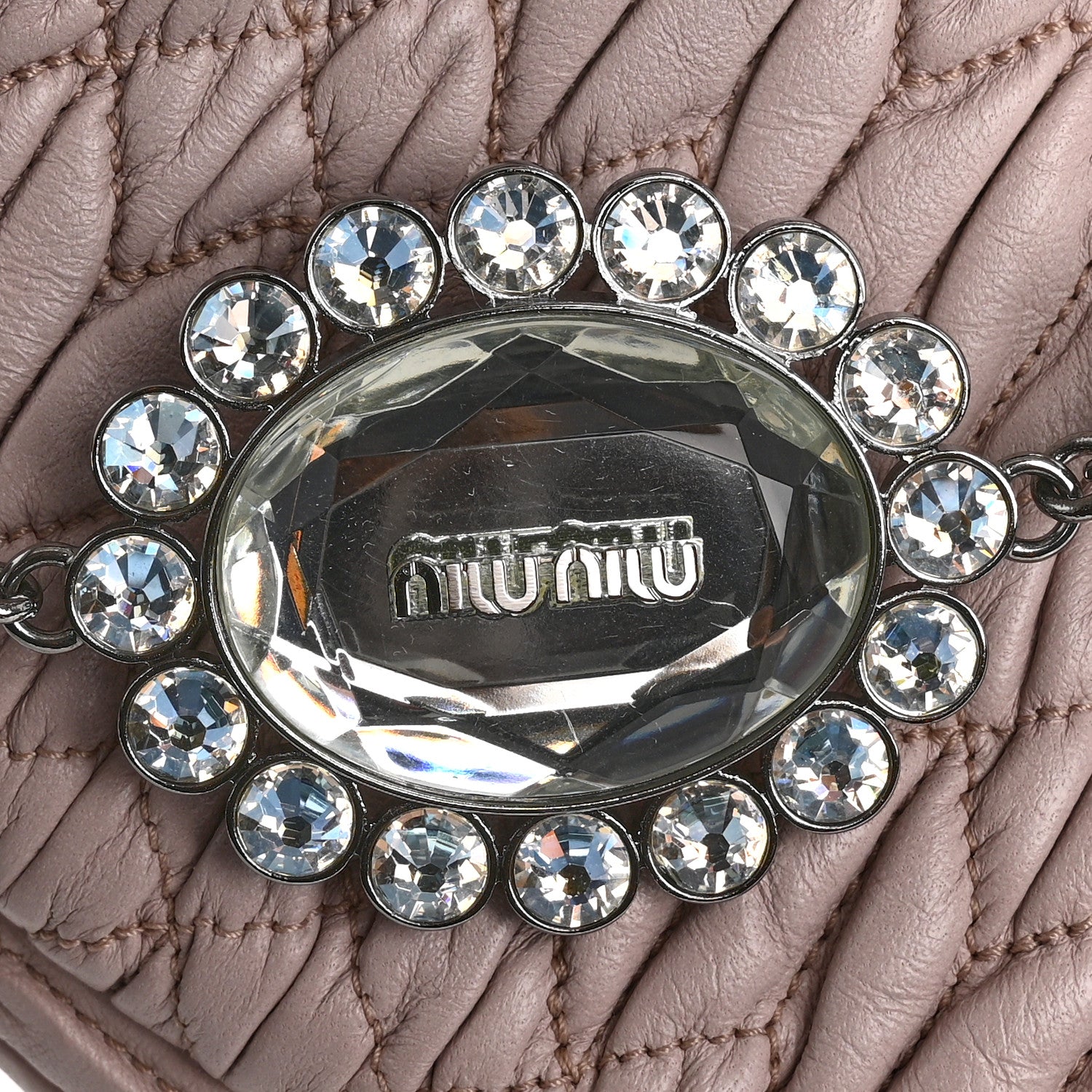 Miu Miu Nappa Matelasse Crystal Flap Clutch Cammeo 13 of 14